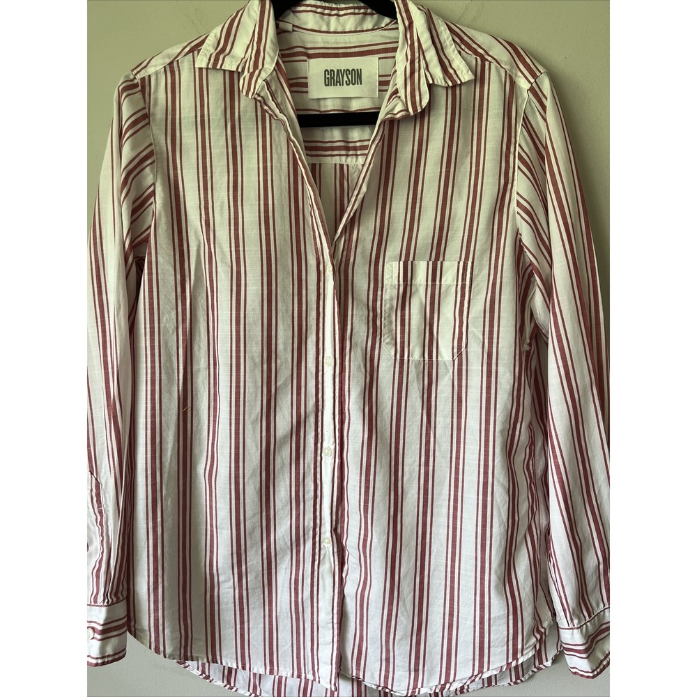 Women's Grayson The Hero Stripe Cotton Shirt Size 2 Small - Red Stripe Relaxed